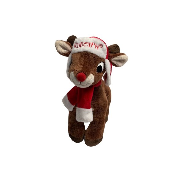 Dan Dee Plush Rudolph Red Nose Reindeer Stuffed Animal Toy Christmas Red Hat Sca - Picture 1 of 6